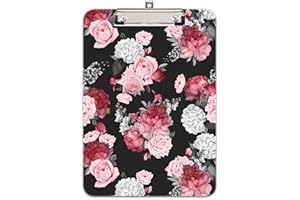 Hnogri Plastic Clipboard A4, Fashion Design A4 Letter Size Clipboards & Forms Holders for Office Supplies Lawyers,School Students and Kids, Low Profile Clip Cute Clipboard Folder, Pink Rose