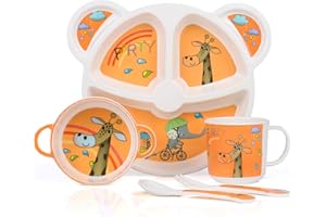 MOOKLIN ROAM Kinder Geschirr-Set, 5 Teilig Kindergeschirr Set, Teller, Schale, Löffel, Gabel, Tasse, Recycling Material bpa frei, für Babys ab 6 Monate