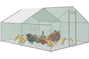 Jiubiaz Hühnerstall 3 x 4 x 2 m, verzinkter Stahlrahmen, PVC-beschichtetes Sechseckgitter, für Hühnerkäfige, Geflügelställe, Vogelkäfige, Kleintiere