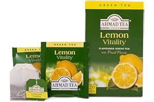 ‎AHMAD TEA Ahmad Tea - Lemon Vitality - Grüner Tee mit Zitrone - Mit Fruchtstücken - Einzeln Verpackte, Aromaversiegelte Teebeutel mit 2g Tee pro Portion - 20 Teebeutel mit Band