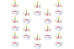 LUVADEYO Set di 12 decorazioni per torte a forma di unicorno, decorazione per cupcake, per feste di compleanno, matrimoni, dessert, torte