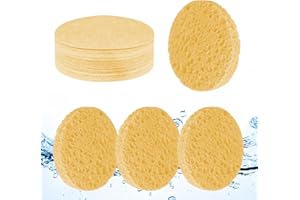 vaolmlop 25pcs Éponge Nettoyante Compressée,Éponges Nettoyantes Quotidiennes En 100% Pulpe De Bois Naturelle Éponge Nettoyante En Coton Masque Exfoliant Démaquillant(Beige jaune)