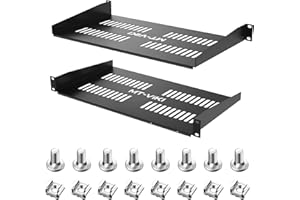 MT-VIKI 1U Server Rack Shelf 250mm deep- Universal Vented Rack Mount Cantilever Tray for 19 inches Network Equipment Rack & Cabinet -44lb/20kgWeight Capacity- Black - Sturdy (2 Pack)