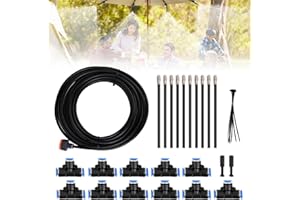 Joaecosmhui 10M Brumisateur Terrasse, Système de Brumisation Extérieur Terrasse avec 10 Pièce Direction Réglable Buse +1 Pièce Adaptateur 3/4", Kit de Tuyau Brumisateur Jardin pour Parasol, Piscine
