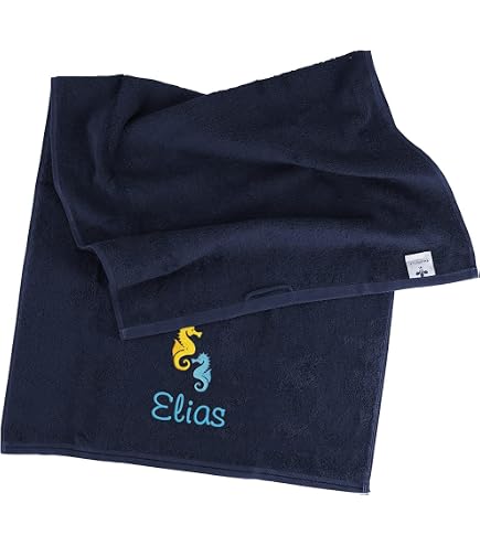 Personalisiertes Handtuch „Seepferdchen“ – 50 X 100 Cm, Mit Namen, Blau