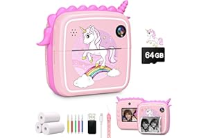 64GB Camara Fotos Infantil Instantanea, 50MP Cámara Digital para Niños con 16X Zoom Digital, DuoDuoSnap 2,4" 1080P Videocámara Niños Regalos Juguete para 3 4 5 6 8 7 9 10 11 12 Años Niñas Niños-Rosa