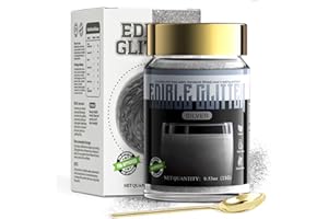 ANRZO Glitter Commestibili per Torte e Bevande - Polvere Colorante Brillante, Decorazioni per Torte, Cupcakes, Cioccolato, Bevande, Cocktail- Vegano, Senza Glutine - 15g (Argento)