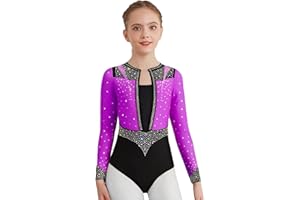 Alvivi Maillot Brillante para Gimnasia Rítmica Niña de Manga Larga Maillot de Danza Ballet Body de Patinaje Artístico en Competiciones 5-16 Años
