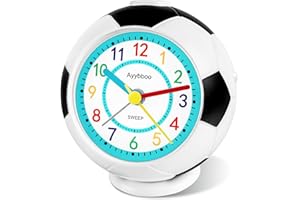 Ayybboo Réveil Enfant Fille Garçon,Horloge Analogique Pédagogique sans Tic-Tac avec Veilleuse et Snooze,Cadeau pour Chambre d'enfant, École, Anniversaire (Aiguilles colorées)