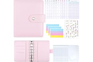 Touchfutrue Budget Planner, A7 Binder Budget Notizbuch, Ringbuch Leder Budget Geld Organizer Sparen Mit Folien, Finanzplaner Cash Stuffing Haushaltsbuch mit Geldfacher für Sparbuch (Pink)