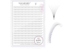 NAGARAKU 6D Volume Ciglia Extension 320 Fans Prefabbricate Gambo Lungo Ventagli Base Sottile A Punta Ciglia Finte Ciuffetti Fluffy Soffici Naturali Premade Fans Nere 16 Righe Box XL(0.07 C 8mm)