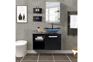 YU YUSING Badmöbel Set Waschbeckenunterschrank Badezimmerschrank mit Waschbecken Unterschrank Spiegel, Badezimmermöbel mit Waschtisch, Spiegelschrank, 2 Wandregale, Wasserhahn Set (Modern Blau)