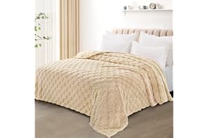 Exclusivo Mezcla Kuscheldecke Fleece-Decke, Superweiche 3D Karierte Sofadecke, Flauschige Decke für alle Jahreszeiten, 150 x 200 cm, Beige