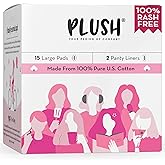 Plush Ultra-Thin Sanitary Pads For Women, 15 Large Natural Cotton Sanitary Napkins | Super Absorbent 15 Medium Flow Pads + 2 