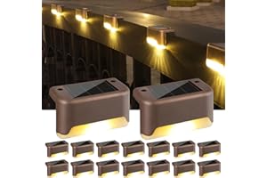 BrizLabs Luz Solar Jardin,16 Piezas LED Lámpara Exteriores Solares Escaleras Luces de Cubierta Impermeable Decoracion Terraza Exterior Iluminacion para Valla Deck Pared Escalón Patio, Blanco Cálido