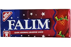 Falim Sugar Free / Sugarless Chewing Gum - Total 100 Pieces - Pack of 5 x20 Pieces - Tooth Friendly - Certified Member of the University of Zurich Dental Friendly Association (1996) (Strawberry)