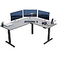 VIVO Electric Height Adjustable 160cm x 140cm Corner Stand Up Desk, Gray Table Top, Black Frame, L-Shaped Standing Workstation, 3CT Series, DESK-E3CTG