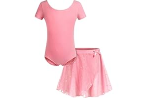 Bricnat Abbigliamento da Balletto per Ragazze Vestito da Balletto Body da Balletto per Bambini Manica Corta Manica Lunga Vestito da Ballo per Body da Ballo in Cotone con Tutù 2-10 Anni