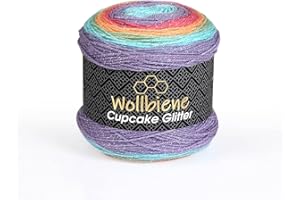 WOLLBIENE Cupcake Glitter Simli - Ovillo de lana para tejer, 3 x 150 g, 450 g, lana turca, lana degradada de color brillante (arcoíris 2030)