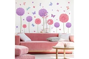 SINEKONG Denti di Leone Adesivi Murali, Stickers Murali Colorato Dente di Leone Fiori Adesivi da Parete Tarassaco Farfalla Stickers Muro Removibili Per Camera da Letto Soggiorno Divano TV Decorazione Parete