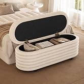 Guyii Banc Coffre de Rangement Écru 116,5 cm, Bout de Lit Rembourré | Tissu effet peau de mouton, rangement, mousse haute rés