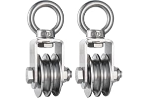 KCNOFNC 2 poleas dobles con 2 rodamientos de bolas, polea de acero inoxidable, polea de inversión para cuerdas de 8 mm, cable de acero, capacidad de carga 500 kg