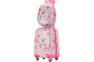 Bontour Juego de 2 Maletas Infantiles, Mochila y Maleta de Viaje para niños con Figura de Zorro