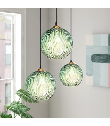 Pendelleuchte,hängeleuchten & Pendelleuchten Mit Grünem Glas Lampenschirm Lampe Hängend Im Wohnzimmer Esstisch Rund Pendant Light Kronleuchter Grünes Glas Für Frühstücksbar Ecke Küche Insel ( 3Pcs