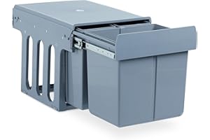 Relaxdays Kosz na śmieci do zabudowy w kuchni, wysuwany, 3-komorowy system na śmieci, 15 i 8 litrów, tworzywo sztuczne, wys. x szer. x gł.: 35 x 34 x 48 cm, szary