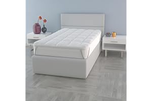 ITALIAN BED LINEN TOPPER PLUS TRAPUNTATO CON ELASTICI, Bianco, Singolo 80x195 cm