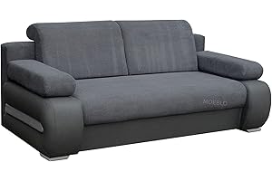 ‎MB-MOEBEL mb-moebel Sofa mit Schlaffunktion und Bettkasten Couch für Wohnzimmer Schlafsofa Schlafcouch Sofagarnitur Polstersofa Wohnlandschaft mit Bettfunktion 3 Sitzer - 206x96x82 cm - York (Dunkelgrau + Grau)