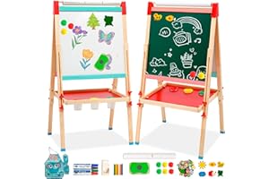 Siairo 3 in 1 Kinder Spiel-Tafel Höhenverstellbar Kinder Staffelei Doppelseitige Whiteboard und Tafel Kinder Staffelei mit Papierrolle Pigmentbecher für Kinder Kindertafel für ab 3-16 Jahre