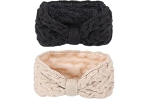 LARFRAECY Samtschleife Woll-Haarband 2Stück Frauen Schleife-Knoten-Haarband,Gestrickte Ohrenschutz Kopfbedeckung, Winter Warmer Twist-Stirnband Haarschmuck für Frauen Mädchen (color 1)