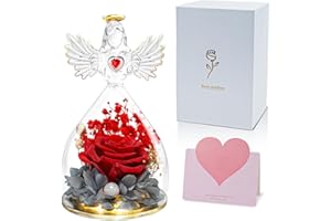 Wudyfei Christmas Angel Rose Gifts for Women, Preserved Real Rose in Glass Angel Gift for Mum, Eternal Rose Gifts Birthday Present for Women Mother Grandma Nana, Red