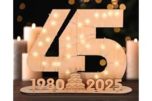 Giftota 2025 Originale Libro degli Ospiti in Legno per Uomo e Donna - 45 Anni Regali Creativi in Denaro - Regalo di Compleanno in Legno per Il 45° Anniversario con Luci LED - DIY Decorazioni in Legno
