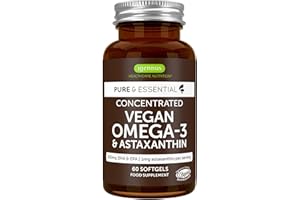 IGENNUS HEALTHCARE NUTRITION Igennus Vegan DHA & EPA Omega 3 1344mg Algae Oil & Astaxanthin Antioxidant, Lab Tested Pure & Sustainable, 60 Small Softgels, 400mg DHA & 200mg EPA, Easy-to-Swallow, 30 Servings
