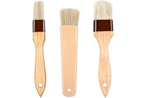 CKANDAY Lot de 3 pinceaux à pâtisserie avec poils naturels et manche en bois de hêtre, brosse à huile pour barbecue, tartinade, barbecue (3,8 cm, 4,6 cm)