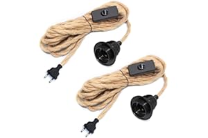 WPQIUZS 2 Stück Hängelampe mit Stecker, E27 Fassung mit 510CM Hanfseil Kabel und Schalter, Lampenfassung mit Schalter, Vintage Lampenkabel Pendelleuchte mit Stecker, DIY Innenraum Kreativität Hängeleuchte
