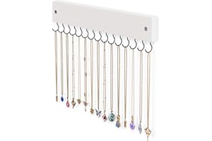 Lolalet Support Colliers Mural, Porte 15 Collier Suspendu, Présentoir Bijoux Mural en Bois Naturel -Blanc