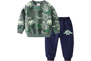 NautySaurs Toddler Boys Clothes Sets Kids Printed Sweatshirt and Pants Set Spring Fall Outfits