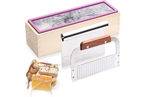 BOOWAN NICOLE Kit di stampi per sapone in silicone - Stampo rettangolare in silicone per sapone in legno con raschietto ondulato e dritto in acciaio inossidabile (D0018+2)