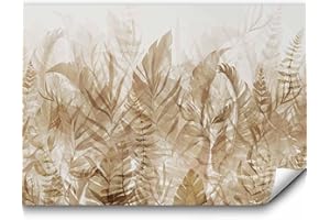 murando - Papier peint panoramique nature 350x256 cm - Revêtement mural décoration salon - Design moderne - Blanc beige vert - Paysage feuilles nature plantes scandiboho tendances b-A-0696-a-d