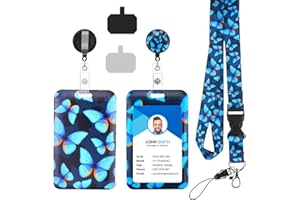 ERZEKRIM Porta Tarjetas Identificativas Llavero Retráctil con Lanyard Enfermera ID Card Badges Holder Extensible Tarjetas de Plástico Arcoíris Bohemio Lanyard con Porta Tarjetas (Mariposa Azul)