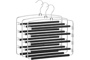 ‎SONGMICS SONGMICS Wieszak na spodnie, zestaw 3 wielopoziomowych metalowych wieszaków, oszczędność miejsca, stabilny z antypoślizgowymi drążkami, obrotowy do dżinsów, spodni, krawatów, pasków CRI041BK
