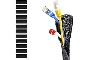 MarketConnect® Guaina Intrecciata con Chiusura Velcro Ø 32 mm, L 8mt • Ordine e Protezione dei Cavi • Perfetta per Scrivania e TV • Nero