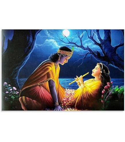 Radha Krishna Leinwand Druck - 45x90cm Indische Wandkunst