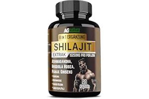 AG nature Shilajit Pure Himalayano Original Stark 90 Cps | 1520 mg Complex 8 in 1 mit Ashwagandha, Rhodiola Rosea, Kurkuma, Brennnessel, Gingko Biloba und Panax Ginseng
