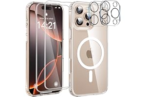 YisrLery 5-in-1 Kompatibel mit iPhone 16 Pro Hülle für Mag Safe mit 2 Stück Schutzfolie und 2 Stück Kameraschutz Militärnorm Schutz, PC Kratzresistente Rückseite Stoßfest Magnetische Hülle 6.3- Klar