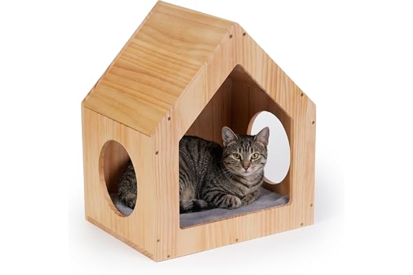 Relaxdays kattstuga, kattmöbler för vägg och golv, färg | DIY-väggelement för katter, mått: 46 x 39,5 x 30 cm, kattkoja i trä