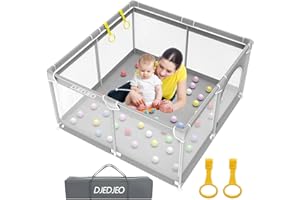 DJEDJEO Parque Infantil Bebe,125x125cm Corralito Bebe, Parque Infantil de Tela Oxford, Parque Infantil Bebe Plegable con Puerta con Cremallera, 4 Ventosas Inferiores, 2 Anillos para Parque de Bebés